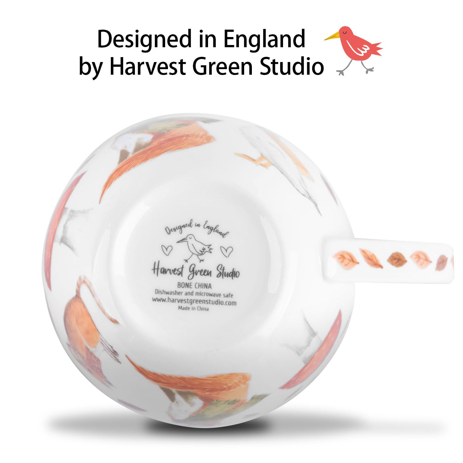 MFoffice Autumn Forest Animal Mug - 20 oz Bone China Coffee Mug with Fox, Squirrel & Duck, Cozy Fall Gift for Nature Lovers and Friends, Designed in England by Harvest Green Studio