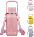 BJPKPK Insulated Water Bottle 27oz Stainless Steel Water Bottles with Handle and Cup Lid Travel Metal Thermos,Light Pink