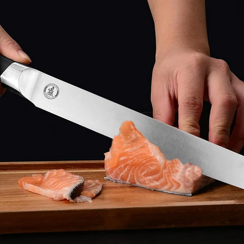 12” Slicing Knife - Japanese Style Meat Carving and BBQ Brisket Knife for Turkey - German High Carbon Steel- Big Size pakkaWood Mirror Finish Handle Design, with Gift Box