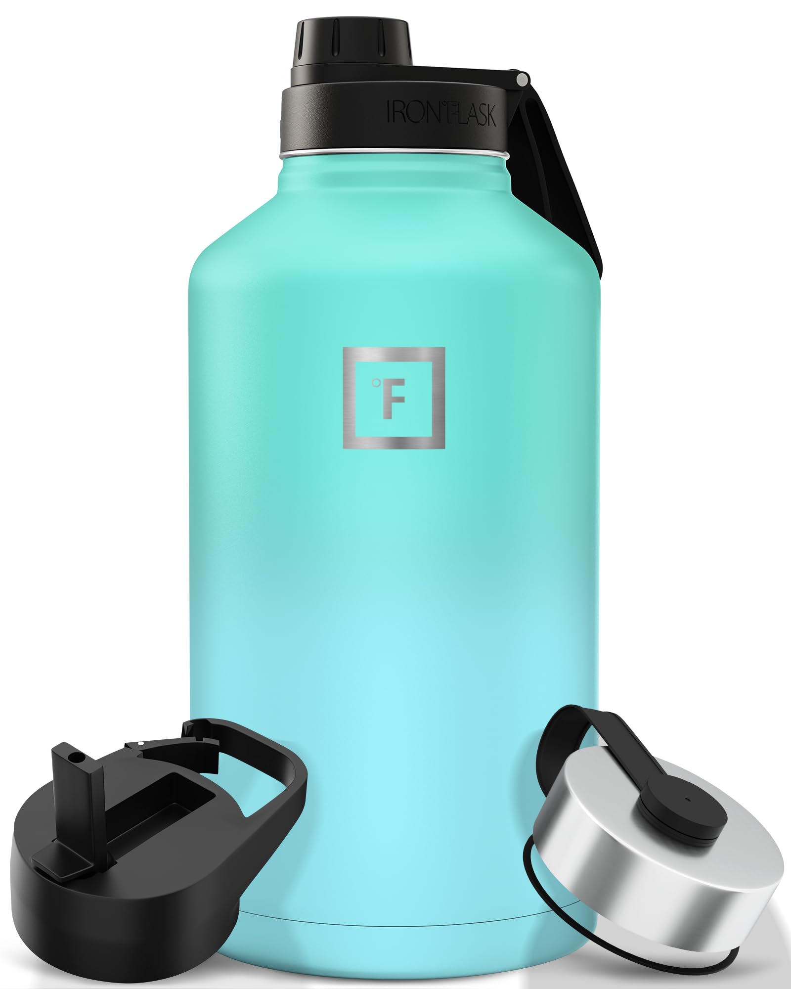 IRON °FLASK Camping & Hiking Hydration Flask with Spout, Wide Mouth Insulated Stainless Steel Sports Water Bottle - 64 oz Sky