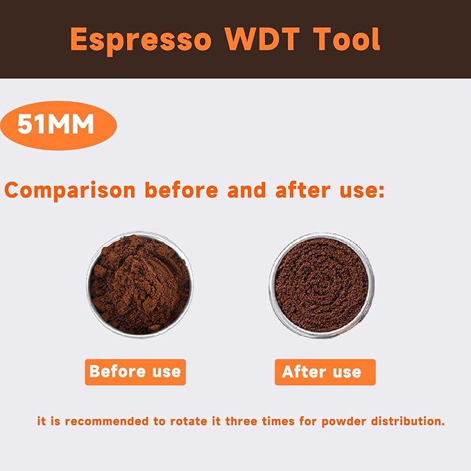 51mm WDT Tool ，Espresso Stirrer Distribution Tool,Compatible with Delonghi Portafilter 51mm,Adjustable Height,with Magnetic Suction