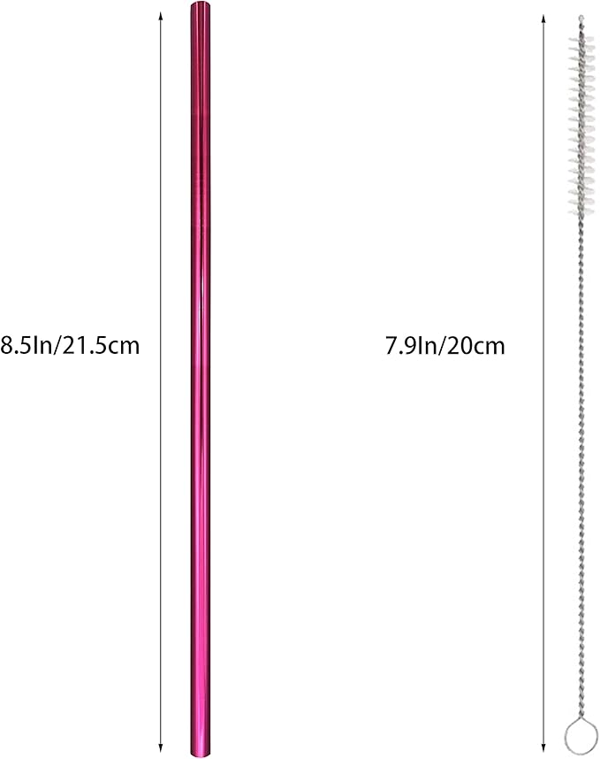 10 Pcs Stainless Steel Straws, Reusable Drinking Straws, Straight Metal Straw Sets with 2 Pcs Cleaning Brushes (8.5 Inch, Rose Red)