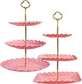RAUVOLFIA 2 Pack of Plastic Round & Square Dessert Cupcake Stand, 3 Tier Cup Cake Holder Tower for Tea Party/Birthday/Wedding, Plastic Tiered Serving Tray (Pink)
