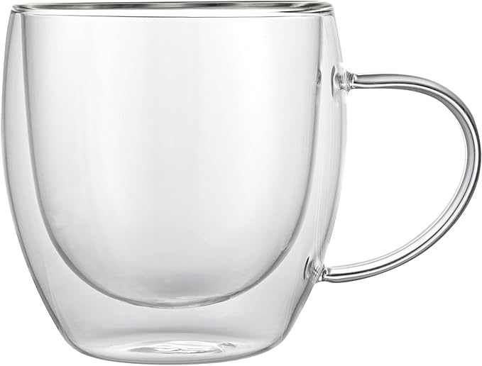 Restaurantware Glass Espresso Cups 5 Count 12 Ounces Borosilicate Double Wall Glass Coffee Mugs Insulated Clear Tea Drinkware for Hot or Cold Beverages