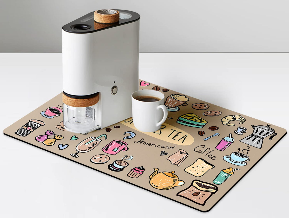 Drip Tray for Coffee Maker,Coffee Pot Mat for Countertops,Coffee Dish Drying Mat for Kitchen Counter Decor,Absorbent Reversible Microfiber Dish Drying Pad Dish Cafe Drainer Rack,pet Water Bowl Mats
