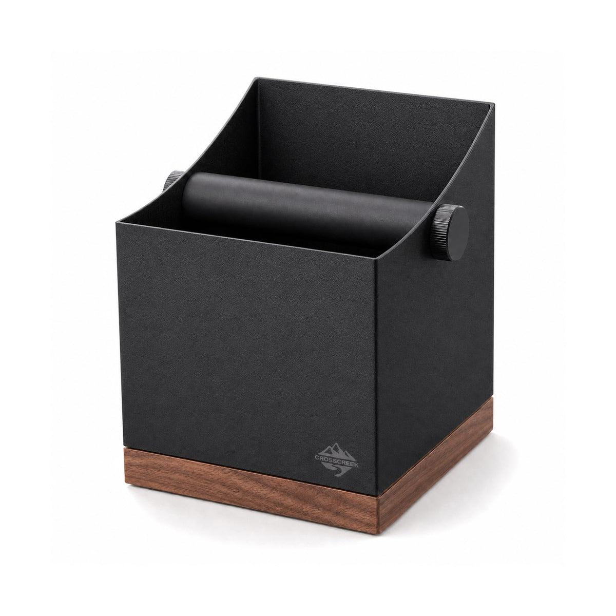 CrossCreek 2.5L Large Espresso Knock Box - Metal & Walnut Wood Coffee Grounds Container for Home Bar, Shock-Absorbent Removable Silicone Knock Bar, Non-Slip Base Coffee Puck Bin for Espresso Station