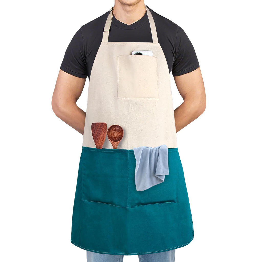 Alex Virtue Chef Apron Unisex Two-Tone Professional Kitchen Bib Apron with 2 Pockets Cooking, Grilling, and Baking Gift