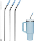 Reusable Stainless Steel Straws with Silicone Tip for Stanley 30oz, Metal Drinking Straws for 30oz Tumbler,3 Bent Tubes & 6 Tips& 1 Cleanr Brush (Chambray)