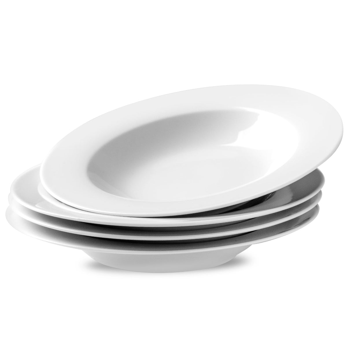 fMBB 4-Piece Salad Plates Set, 8 inch Ceramic Lightweight Round Plate Dessert Dish, Smooth Glaze - White Modern Dinnerware Set for Kitchen Serving