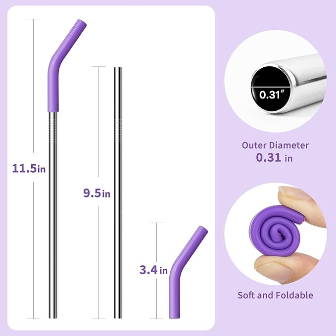Stainless Steel Straw for 30 oz YETI and Simple Modern 24 oz Tumbler, Metal Straws Reusable With Silicone Tip for 32oz Glass, Cleaning Brush, 1 Portable Bag