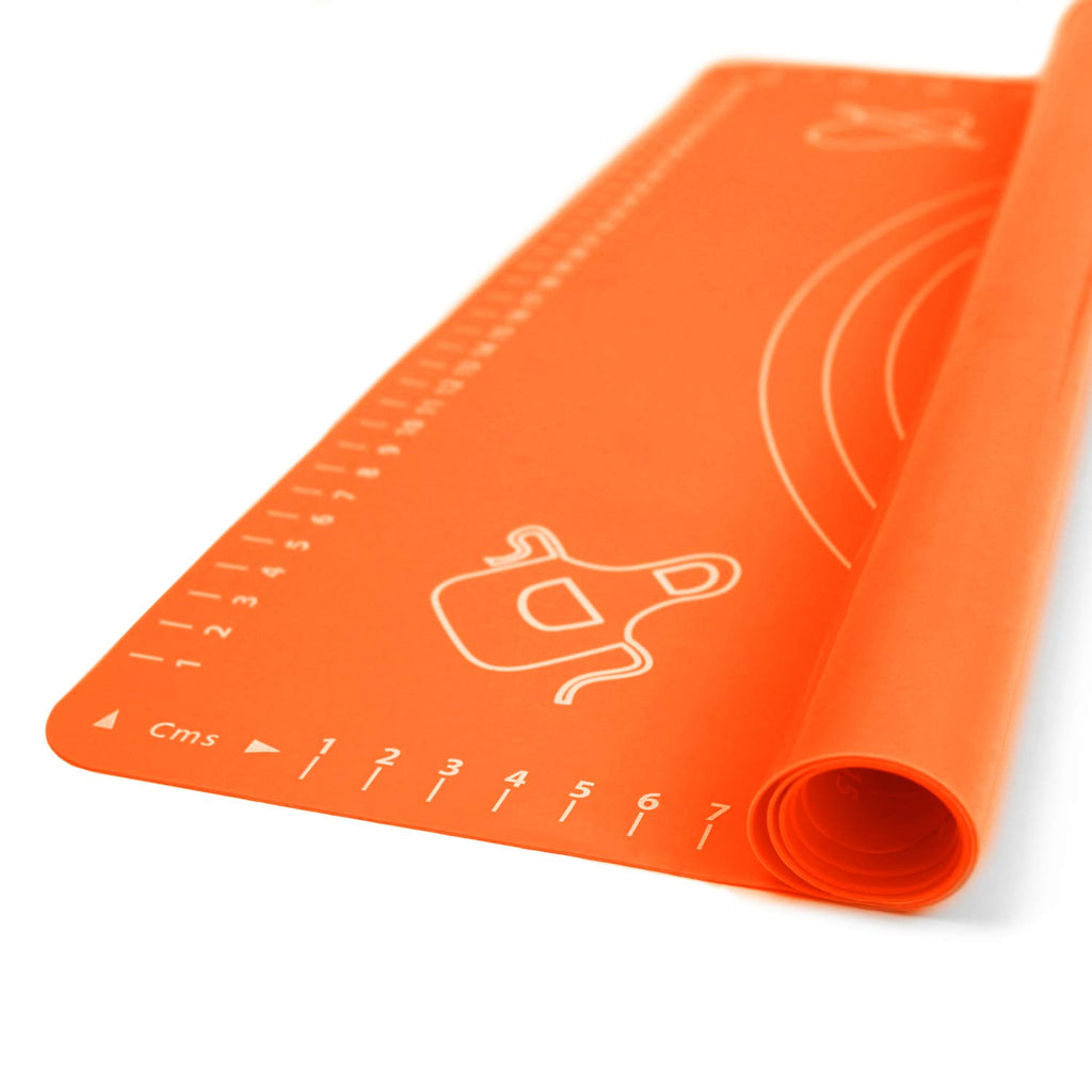 Silicone Baking Mat for Rolling Pastry Dough with Measurements, 25.6 x 17.7 BPA Free Non stick and Non Slip Orange Table Sheet Baking Supplies for Bake Pizza Cake