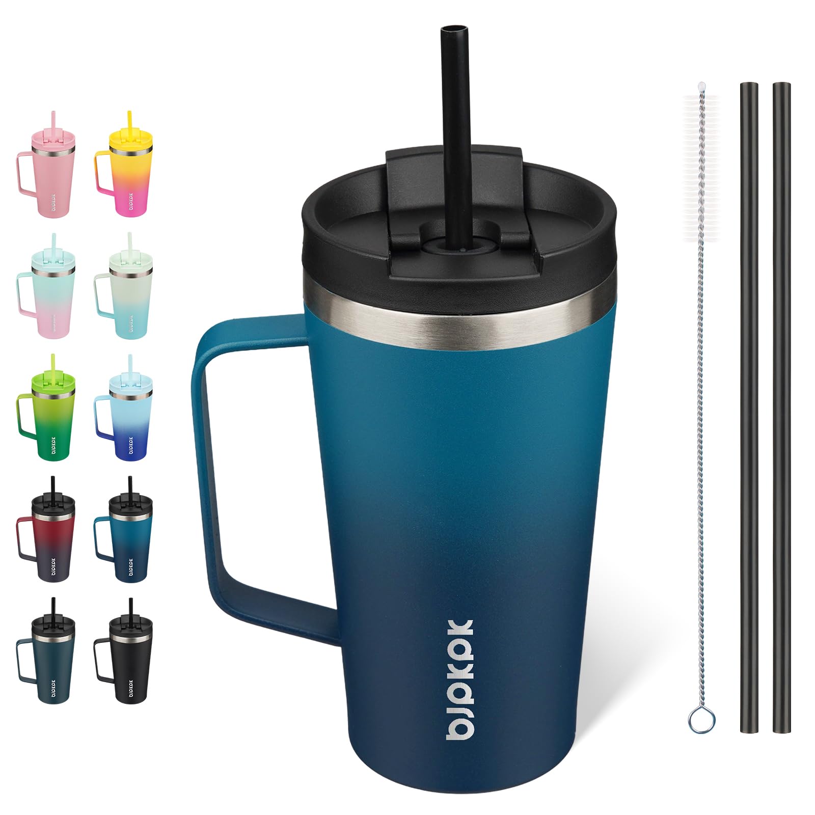 BJPKPK 18oz Insulated Tumbler with Handle, Lid & Straw, Stainless Steel