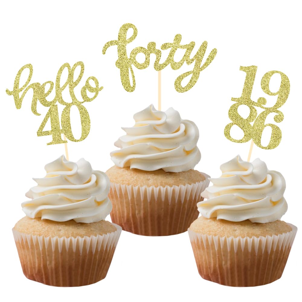 Black Glitter 40th Birthday Cupcake Toppers
