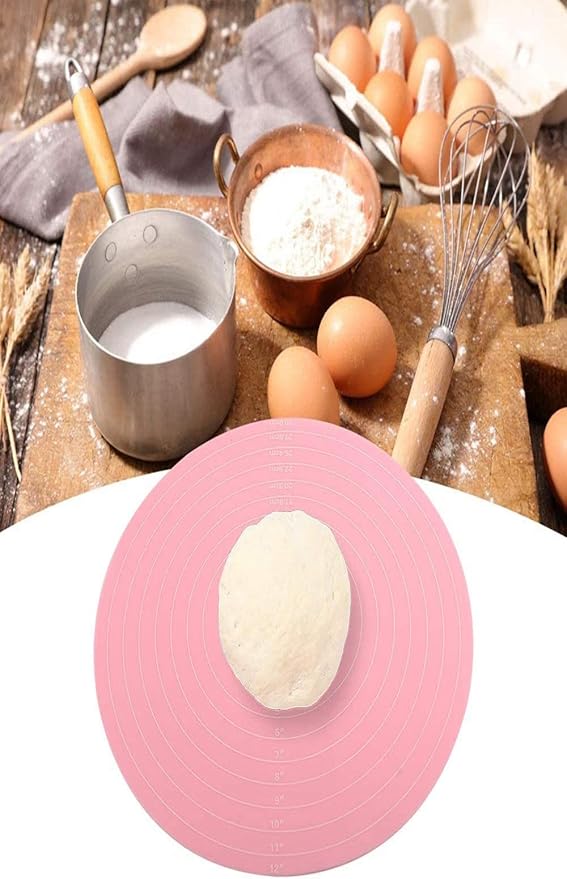 Silicone Baking Mat Cake Mat Silicone Cake Mat Silicone Baking Mat with Measurements for CakeTurntable Stand Non-Stick Heat Resistant Pastry Baking Sheet -Pink