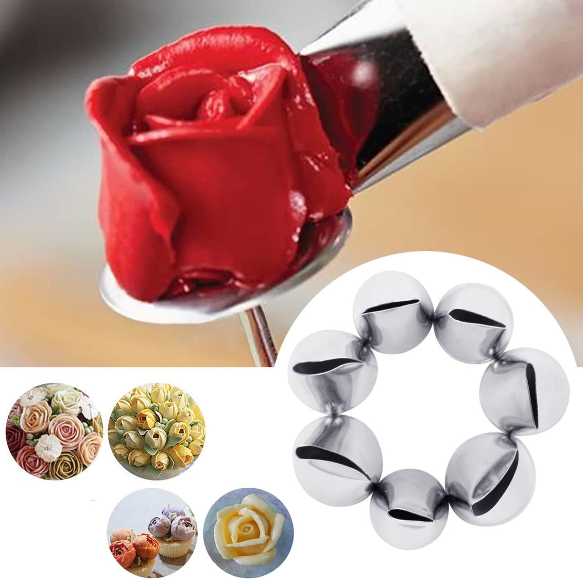 Hendiy 7 Pieces/Set Stainless Steel Cake Decorating Tips Set
