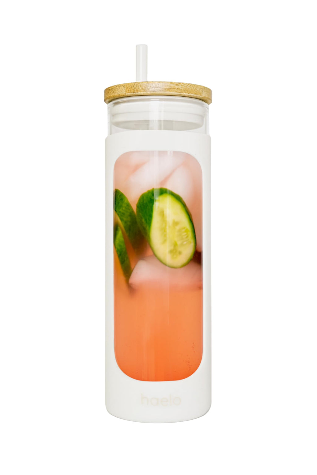haelo 20oz Glass Tumbler Water Bottle, Iced Coffee Cup with Straw, Silicone Protective Sleeve, Bamboo Lid Reusable BPA Free (Amber)