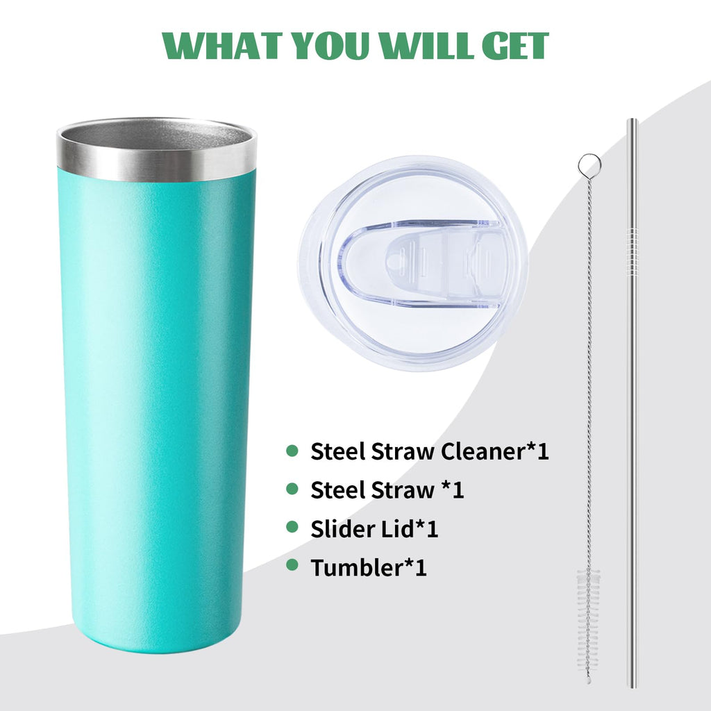 FristChoice 20 oz Skinny Tumbler with Lid and Straw,Stainless Steel Vacuum Insulated Tumbler Cup Double Wall Leak-proof Coffee Mug,Travel Thermal Water Tumbler for Home,Office,Outdoor(Teal,1)