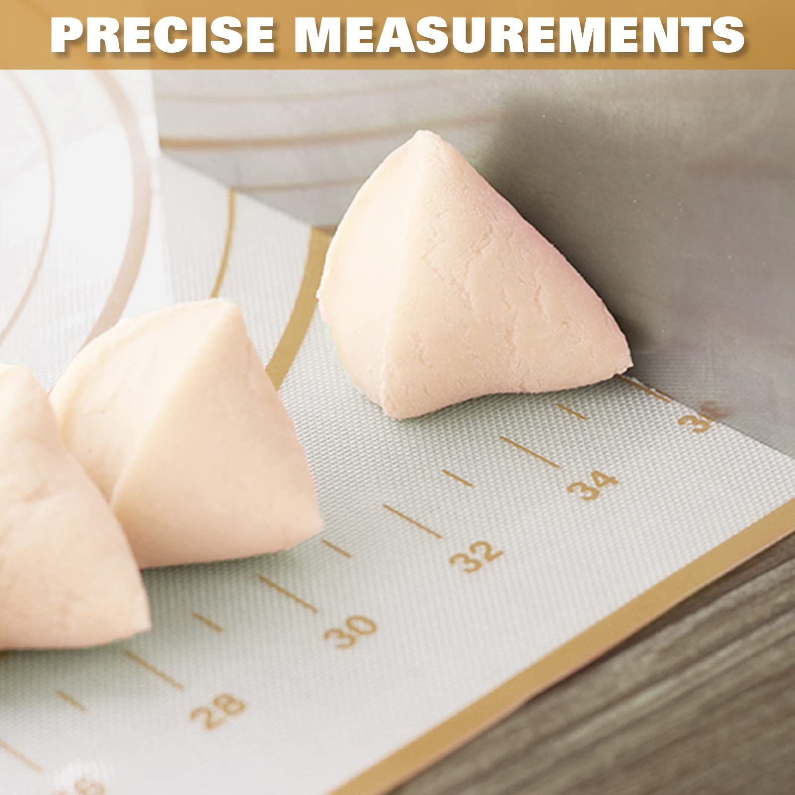 Silicone Pastry Mat Extra Thick Large Non Stick Baking Supplies Kitchen Counter Cooking Rolling Dough Sheet Pie Crust Sourdough Bread Oven Liner with Measurement (L-16''(W)*24''(L), 3#Gold)