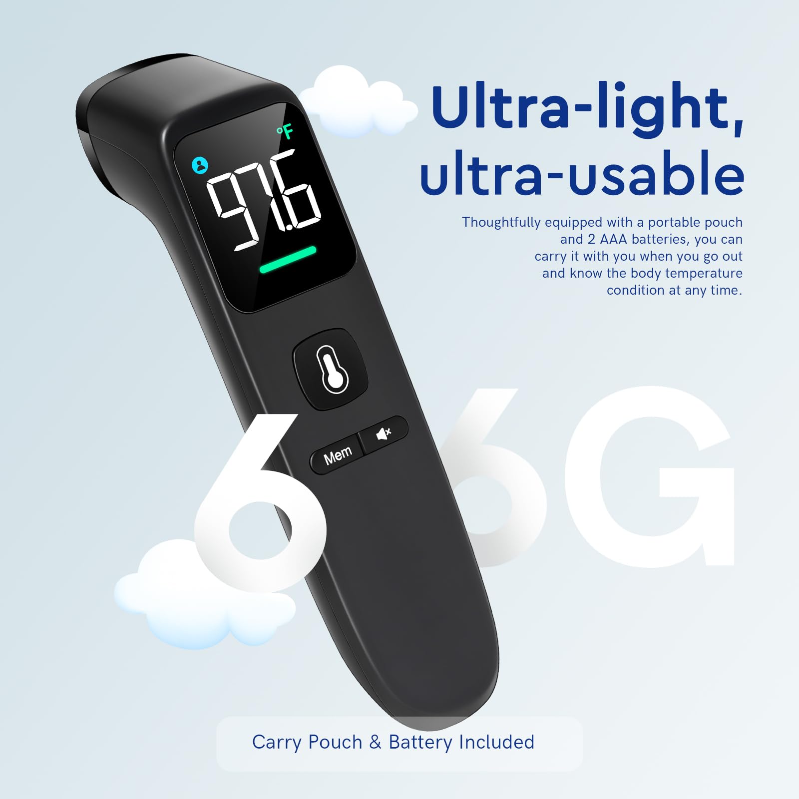 Viproud Touchless Thermometer for Kids and Adults, 1-Second Reading, Black