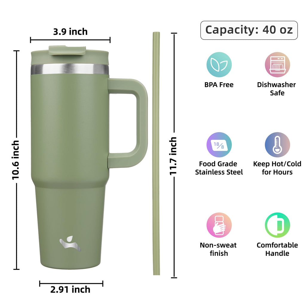 Konokyo 40 oz Insulated Tumbler Water Bottle with Handle, Straw Lid