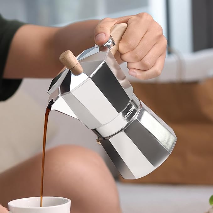 Sivaphe Aluminum Moka Pot 9 Espresso Cups, Percolator Espresso and Coffee Maker, Portable Stove top Italian and Cuban Café Brewer for Home and Camping Sliver
