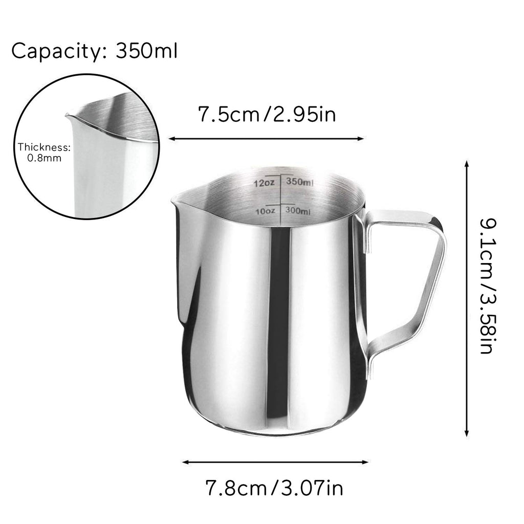 HOFASON Stainless Steel Milk Frothing Pitcher Cappuccino Pitcher Pouring Jug Espresso Cup Creamer Cup for Latte Art, 12 Ounce (350 ML)