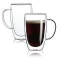 Aurzen 2 Pack Double Walled Glass Coffee Mugs with Handles, Large Insulated Layer Coffee Cups, 15oz Clear Borosilicate Mugs, Perfect for Cappuccino, Tea, Microwave Safe