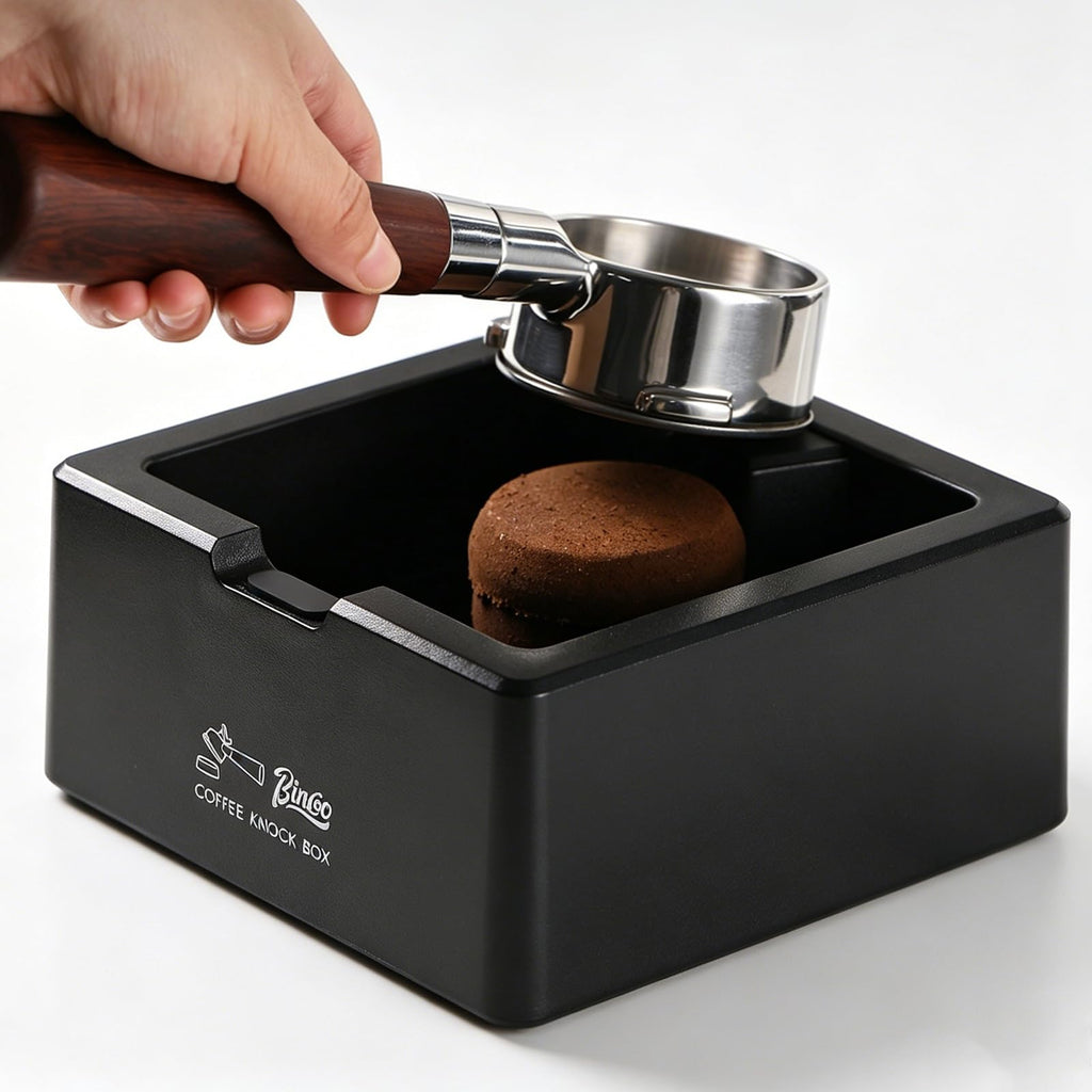 Bincoo Square Espresso knock Box 16cm /6.3 Inch Barista Style Coffee Knock Box for Grounds with Anti-Slip Base, Multi-functional Sturdy Espresso Dump Bin for Home/Office.. (black)