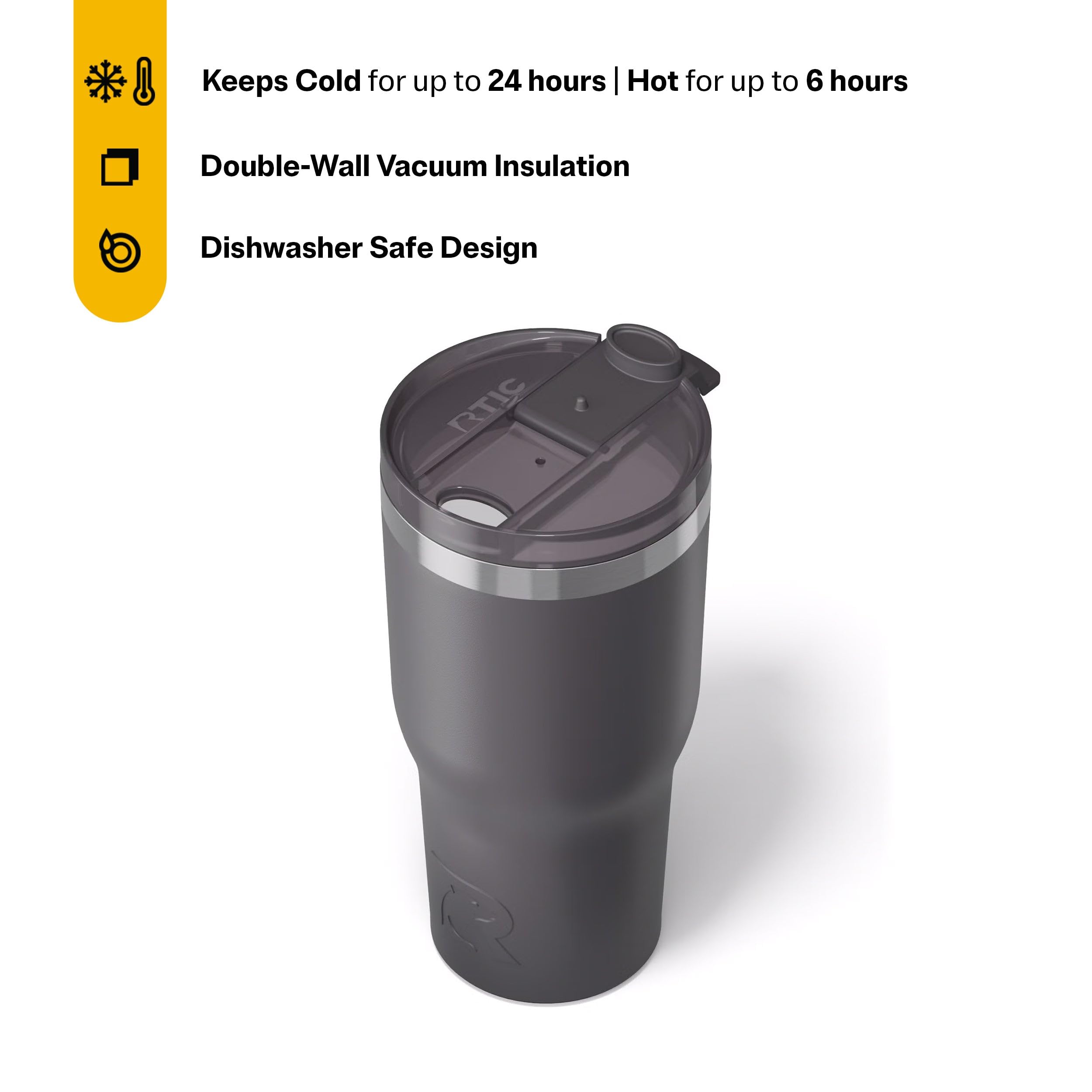 RTIC 30oz Essential Tumbler with Lid, Ceramic Lined, Graphite