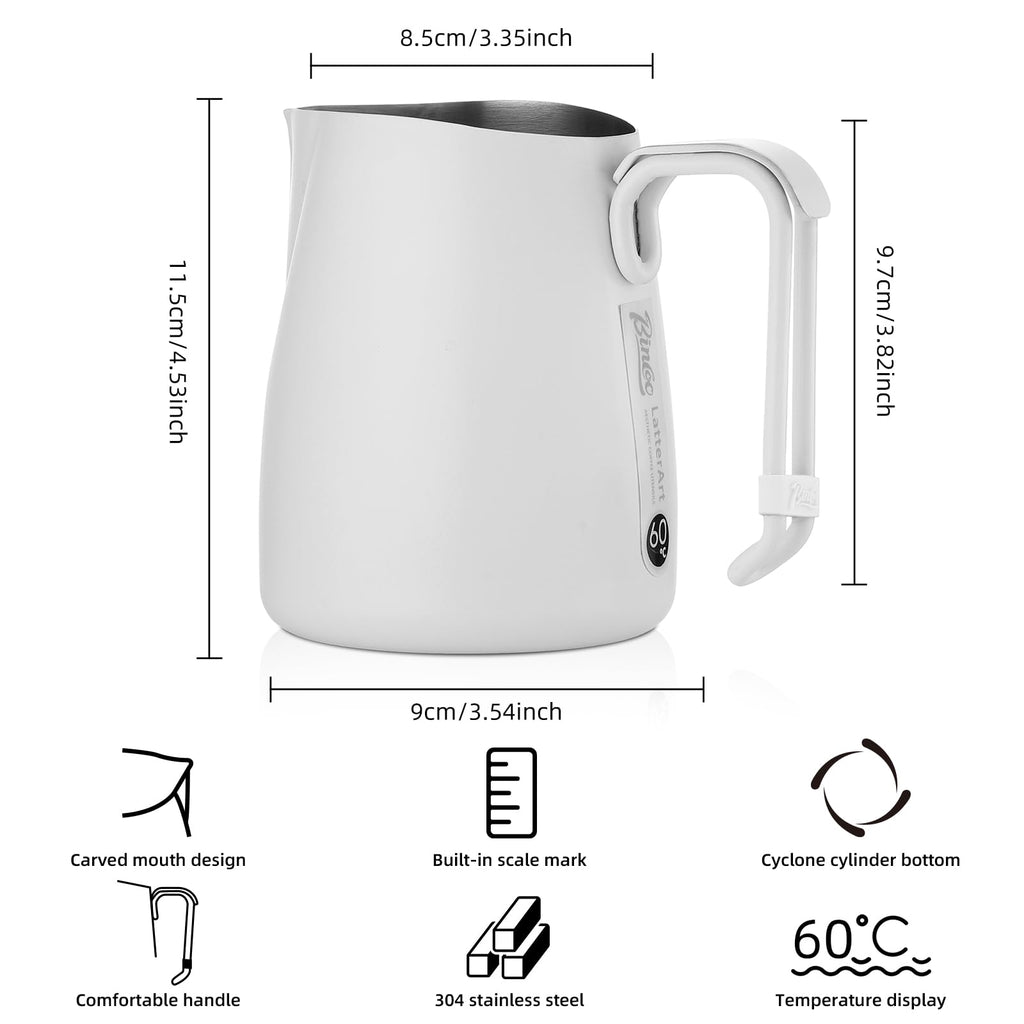 Bincoo Espresso Milk Frothing Pitcher Stainless Steel 20oz/600ML Coffee Milk Frother Cup-Milk Frothing Pitcher with Measurement Lines,Ergonomic Handle for Latte Art & Cappuccino(White)