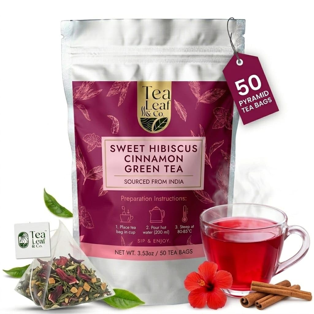 Sweet Hibiscus Cinnamon Green Tea (3.5oz), Natural Herbal Infusion, 50 Bags