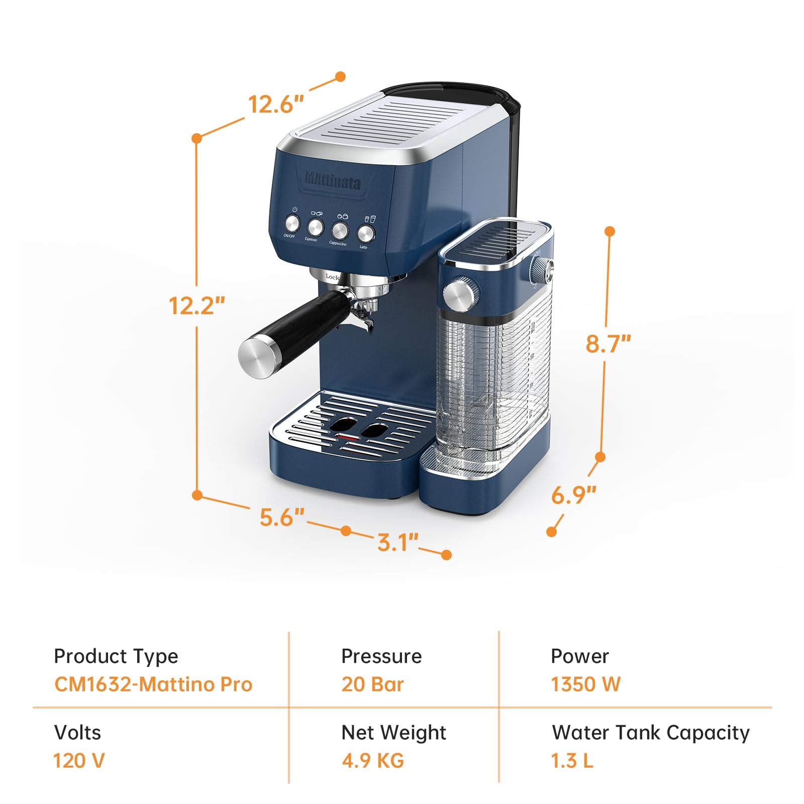 MAttinata 1632L Espresso Machine, Cappuccino Machine with Auto Milk Frother