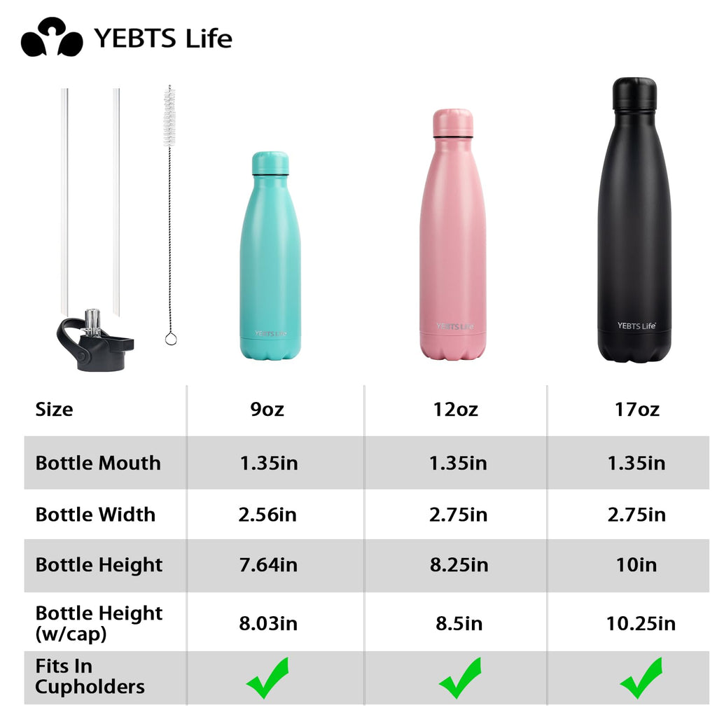 Insulated Water Bottle,17oz Stainless Steel Water Bottles with straw lid,Metal Sports Thermos Water Bottles for Boys,Girls,Double Wall Vacuum BPA-Free Flask for School, Sports (Grey)