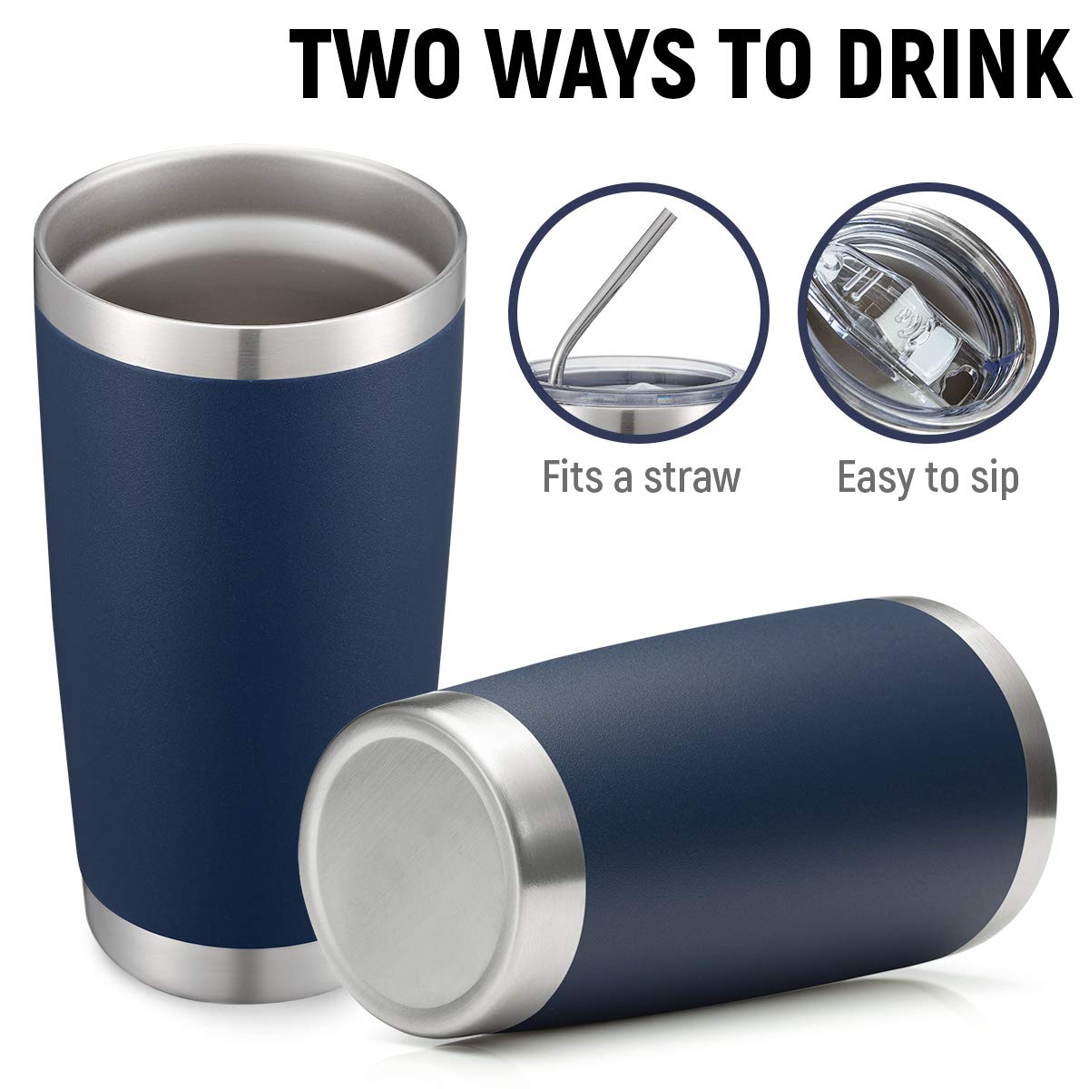 COMOOO 20oz Double Wall Vacuum Insulated Travel Mug Bulk Stainless Steel Tumbler with Lid and Straw Durable Powder Coated Insulated Coffee Cup for Cold & Hot Drinks (Navy, 12 pack