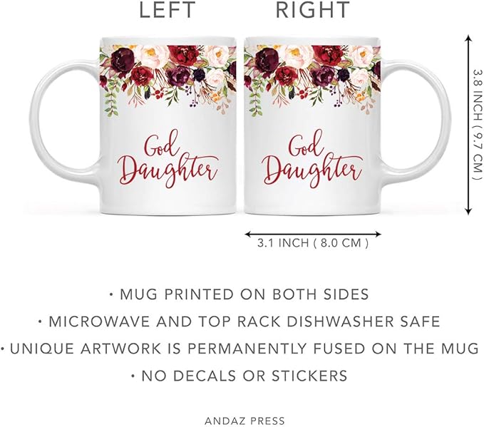 Andaz Press 11oz. Mother's Day Ceramic Coffee Tea Mug Gift, Fall Autumn Marsala Burgundy Flowers Roses Florals, God Daughter, 1-Pack, Includes Gift Box, Birthday Christmas Gift Ideas