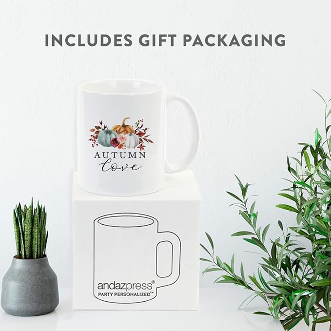 Andaz Press Fall Burgundy Marsala 11oz. Ceramic Coffee Tea Mug, Autumn Love, 1-Pack, Pumpkin Floral Leaves Graphic, Birthday, Friend, Family, Coworker, Autumn Season, Thanksgiving Ideas