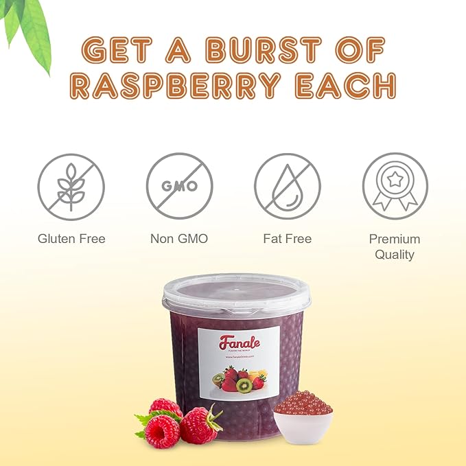 Fanale Popping Boba Pearls for Bubble Tea - 7 lb | Raspberry | Bursting Boba Pearls Bubble | Fruit Juice Flavor for Shakes, Dessert, Smoothie | FPB014
