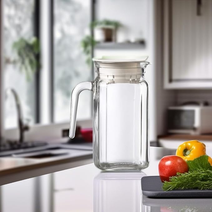 Amici Home Italian Igloo Quadra Glass Pitcher with Lid and Spout | 17 Ounce | Clear Glass Water Pitcher for Refrigerator | Carafe for Iced Tea, Juice, Milk, Cold Brew and Mimosa Bar