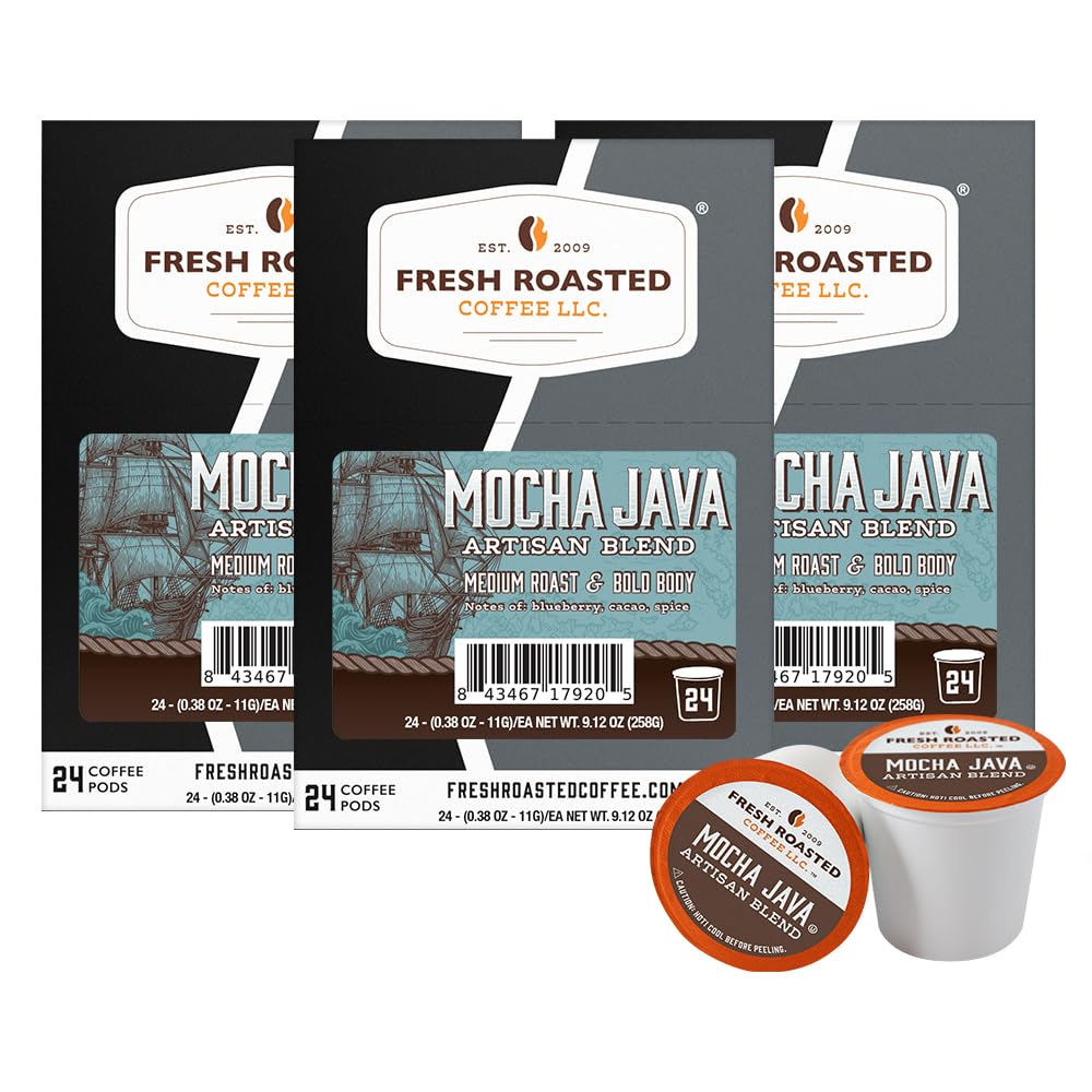 Fresh Roasted Coffee, Organic Bali Blue Moon K-Cup Pods for Keurig Brewers, Medium Roast, USDA Organic, Kosher, 24 Count (Pack of 3)