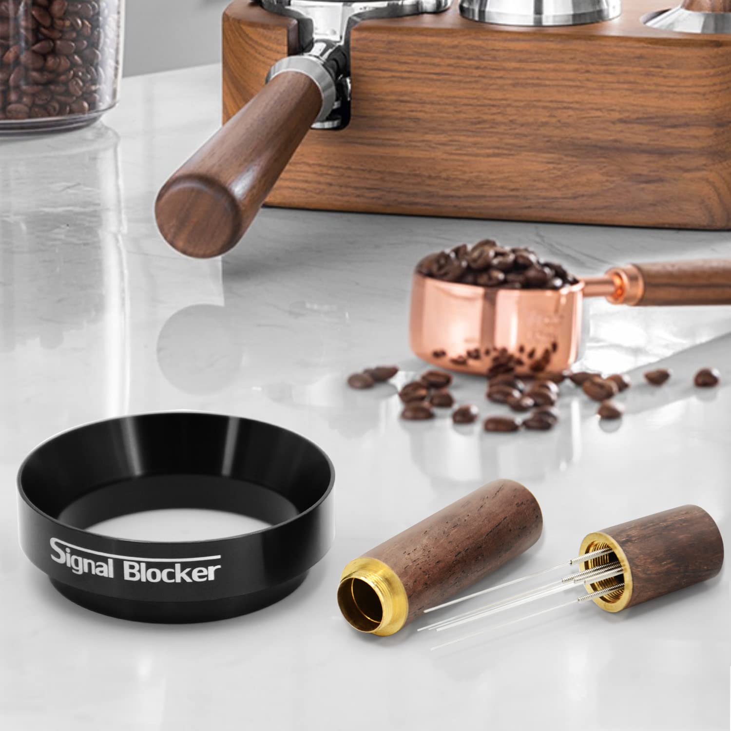 51mm Espresso Dosing Funnel: 51mm Portafilter Funnel Magnetic Coffee Dosing Ring Aluminium Metal | Espresso Machine Accessories Bundle Including Espresso WDT Tool