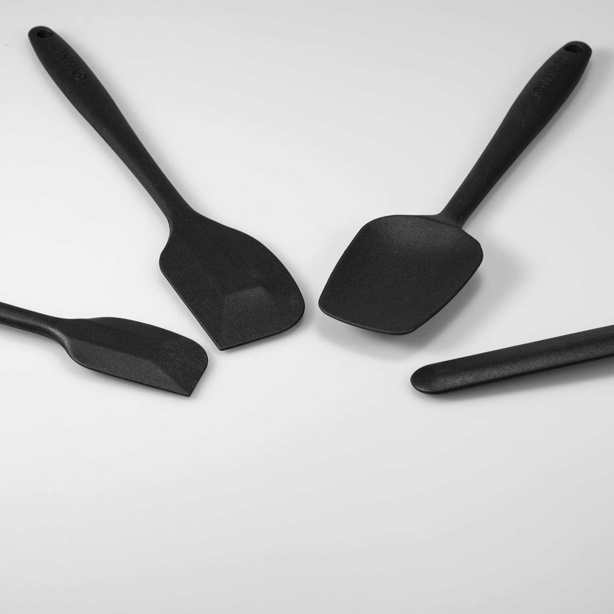 JXWING 4-Piece Silicone Spatula Set with Stainless Steel Core, Black