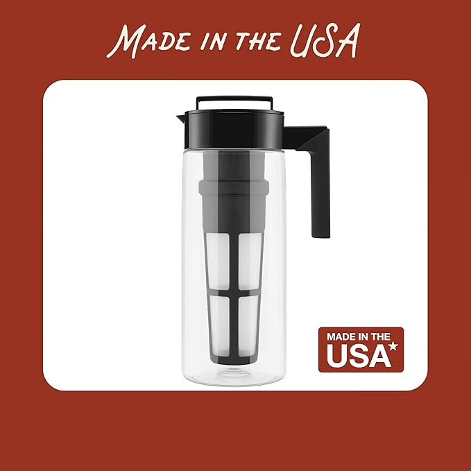 Takeya Flash Chill Iced Tea Maker - Airtight & Durable Iced Tea Maker Jug with Silicone Carry Handle - Leak-Proof & Lightweight Tea Infuser with Patented Flash Chill Technology - 2 Quart, Avocado