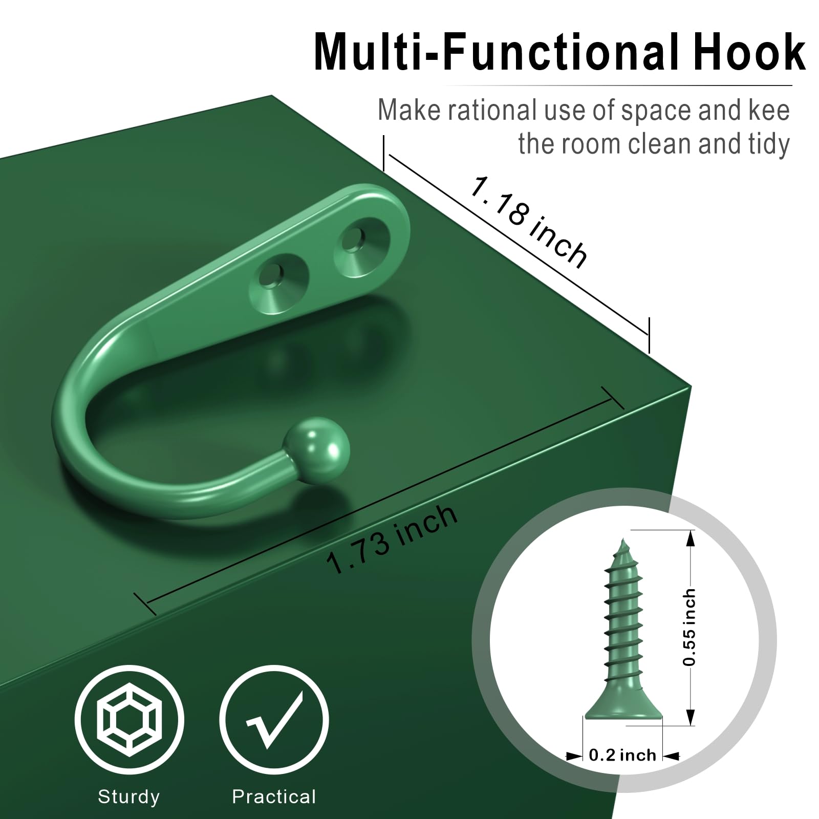 PRIGVOT 15-Pack Green Wall Mount Hooks for Hanging Coats & Towels