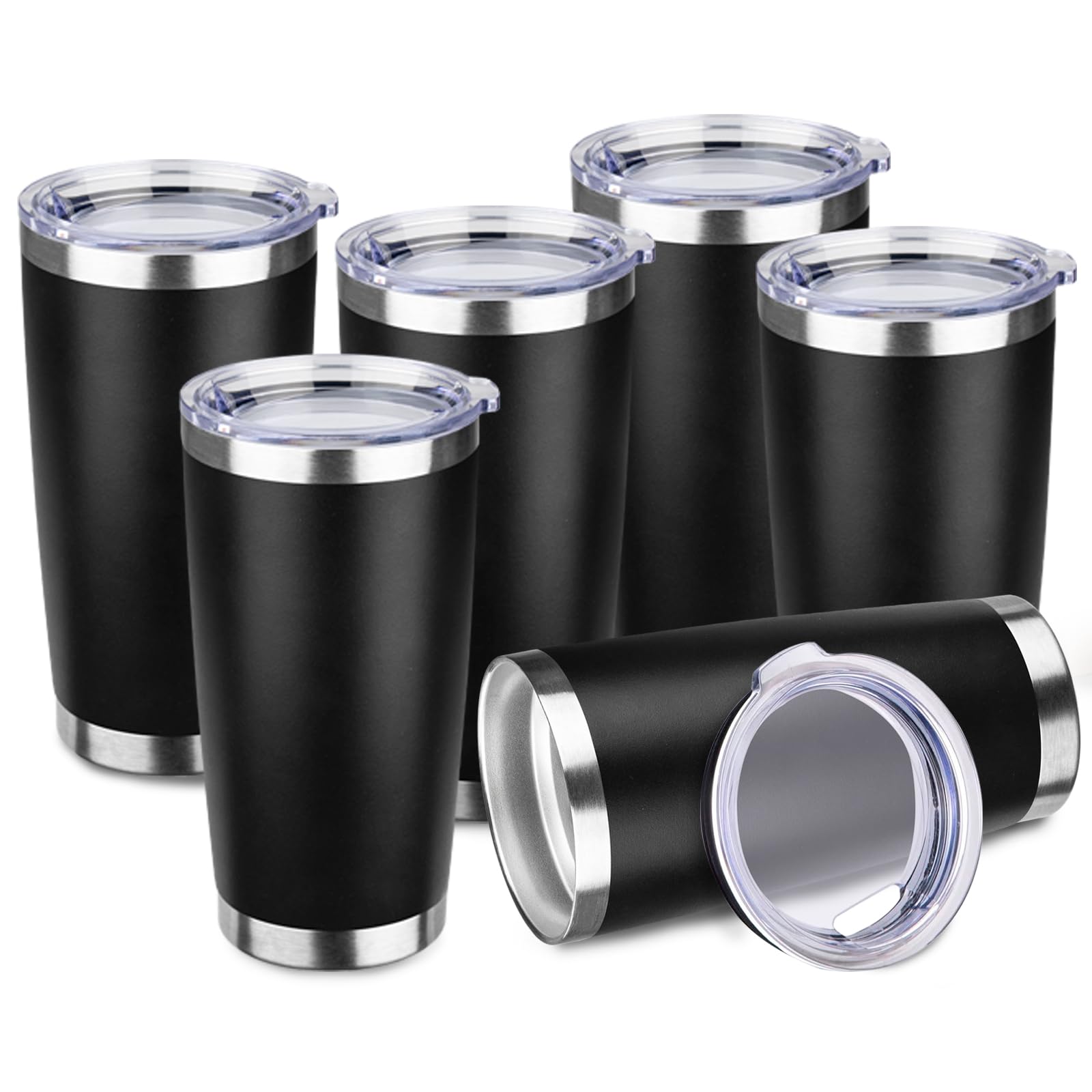 StarSpeed 6 Pack 20oz Stainless Steel Travel Coffee Tumbler,Black