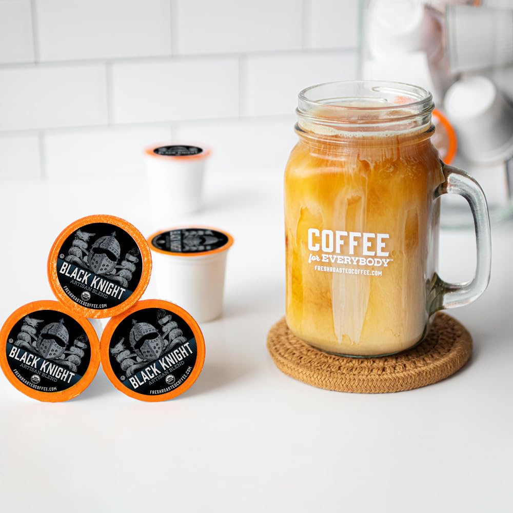 Fresh Roasted Coffee, Organic Black Knight K-Cup Pods for Keurig Brewers, Dark Roast, USDA Organic, Kosher, 24 Count (Pack of 1)