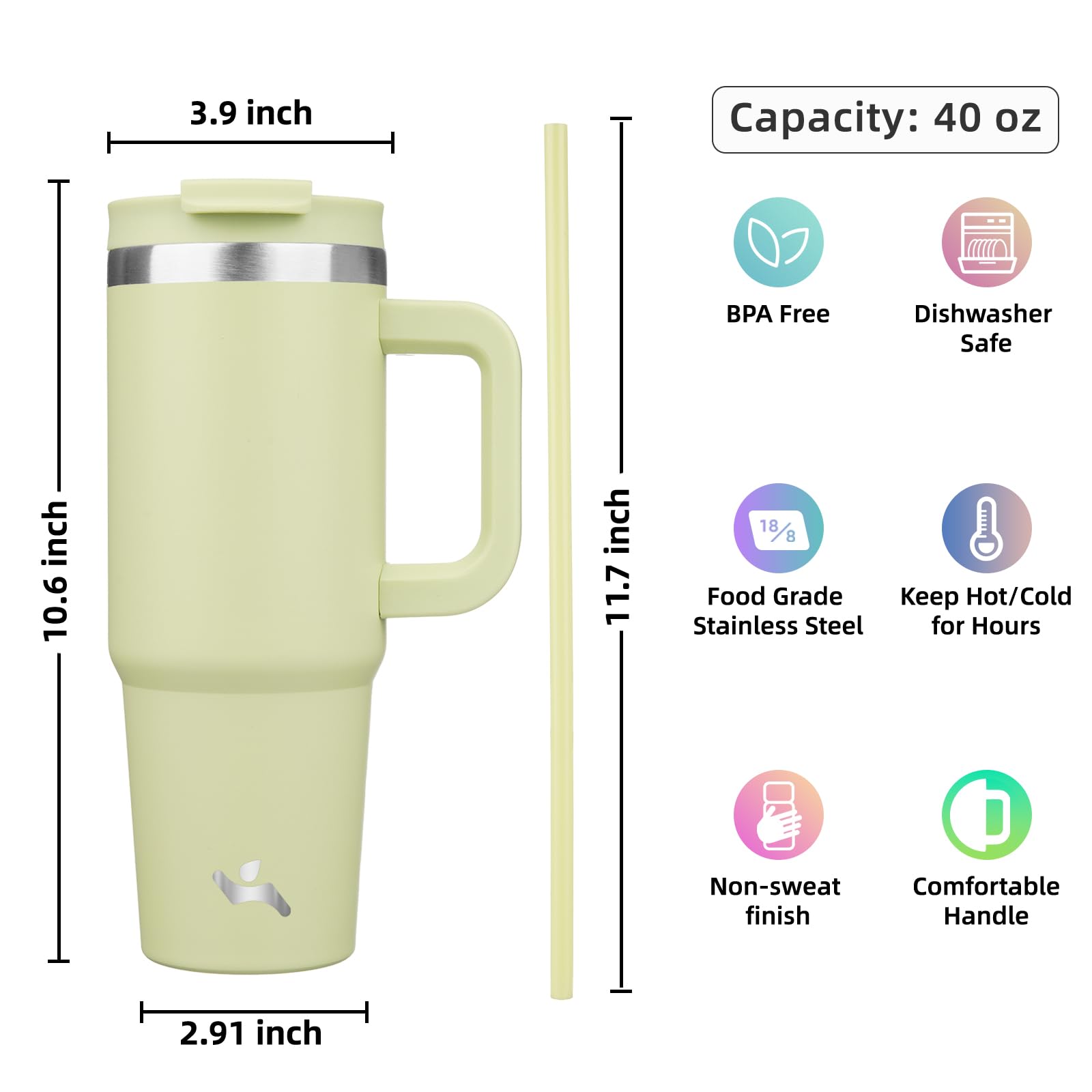 Konokyo 40 oz Insulated Tumbler Water Bottle with Handle, Straw Lid