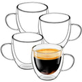 Glass Coffee Cups Set of 4, 8.5oz Double Walled Glass Mugs with Handles, Clear Insulated Coffee Mug Espresso Cups, Cappuccino Latte Tea Cups Set, Heat Resistant Borosilicate Clear Glasses