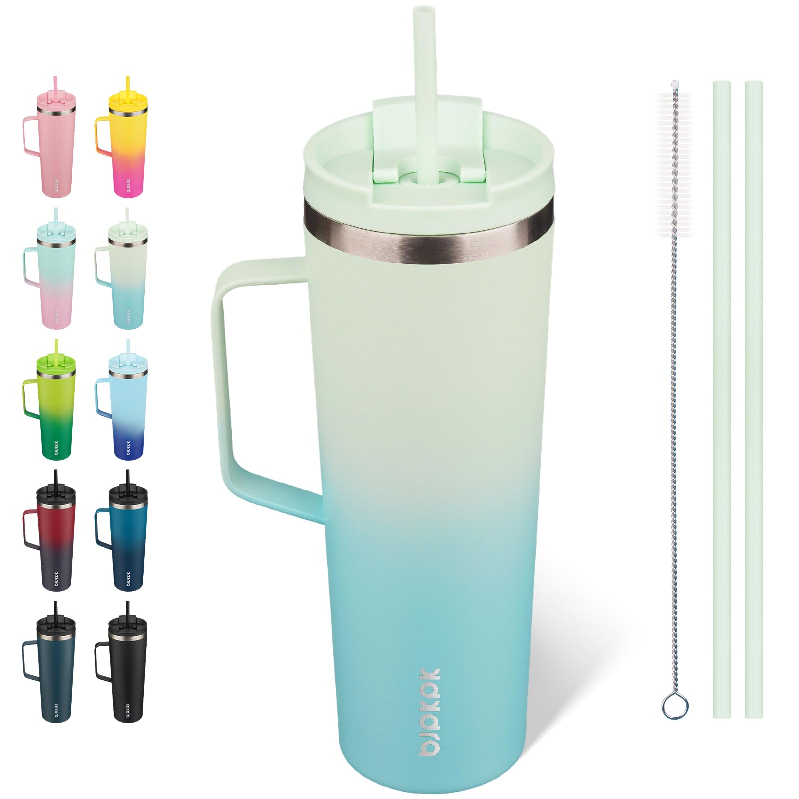 BJPKPK 30oz Insulated Tumbler with Handle, Lid & Straw, Stainless Steel