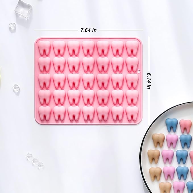 Unique Tooth Shape Candy, Chocolate Silicone Molds Set, 70 Cavity, Non Stick Mold for Gummy, Cupcake Topper, Snack, Biscuit, Handmade Diy, 2 Count, Pink
