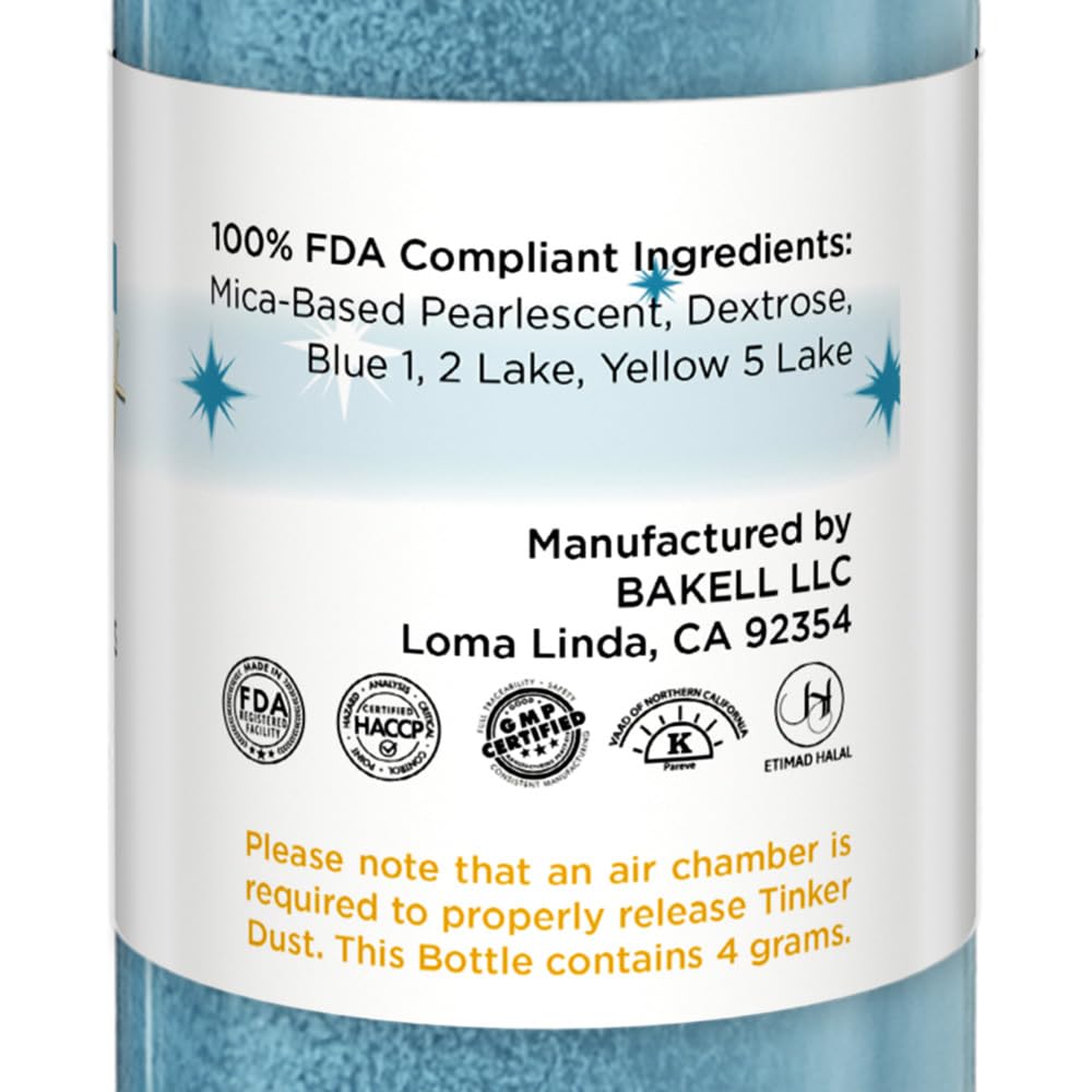 Bakell - Teal Tinker Dust (4g, 1x Mini Spray Pump) Edible Glitter for Food, Desserts, and Baked goods!